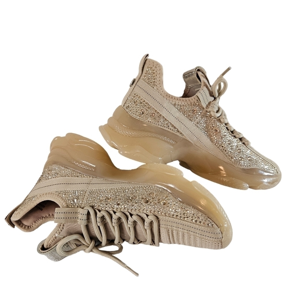 Steve Madden Maxima Rose Gold Lace Up Rhinestone Fashion Sneakers Sz 7.5 - Picture 6 of 14